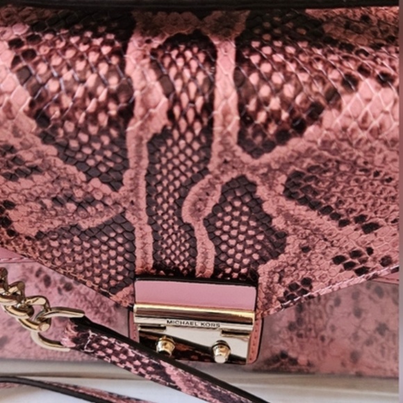 Michael Kors Python Embossed Leather Bag with Handle Gold Chain Shoulder Strap - Picture 2 of 2